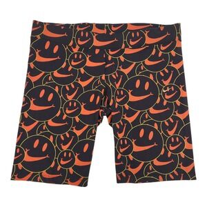 Nike Women's XXL 2X Bike Shorts Black Orange Smiley Face Print Athletic